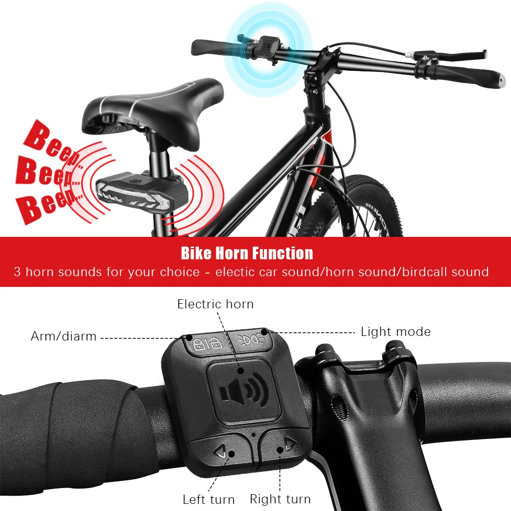 ROCKBYE Bicycle Tail Lights, Brake Lights, Alarms, Turn Signals, Horns, Five In One Multifunctional Bicycle Accessories