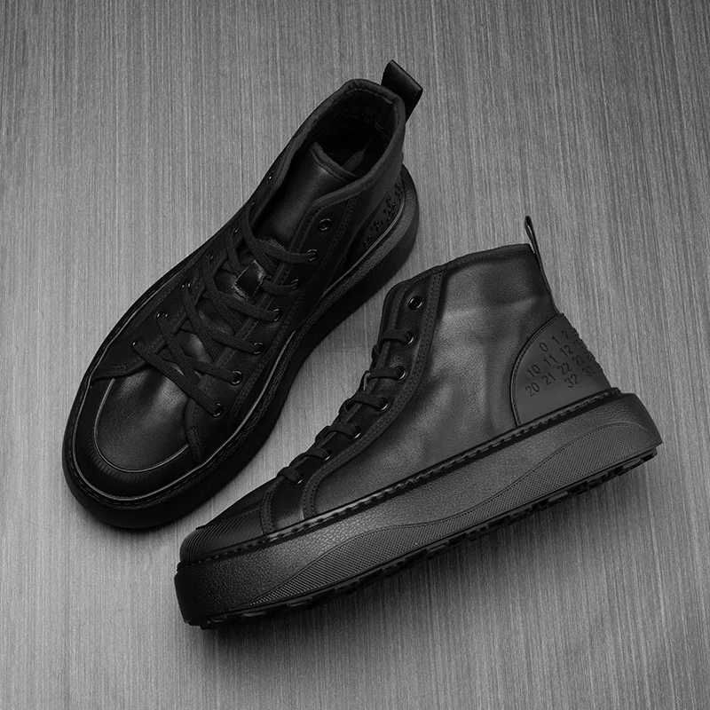 

2025 зимние высокие мужские кожаные туфли, повседневные модные флисовые теплые хлопковые туфли на шнуровке