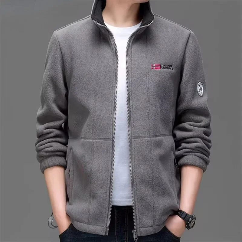 2024 Men\'s Winter Jacket Luxury Vintage Thick fleece-lined Zipper Pocket Warm Coat Casual Sport Polar Fleece Cold-proof Jacket