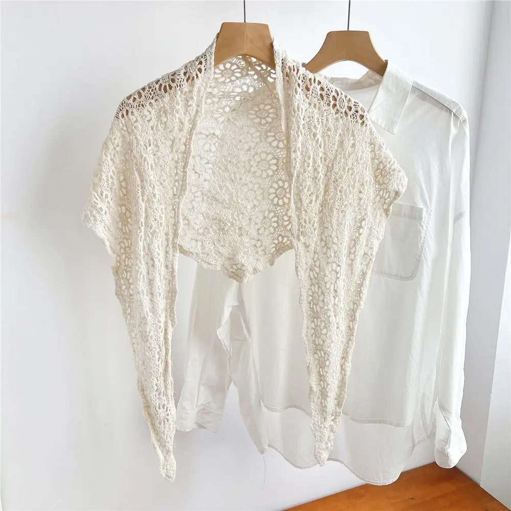 

Fake Collar Knitted Triangle Scarf White Ethnic Style Crochet Flower Scarves Korean Style Scarf Accessories Fart Curtain Female