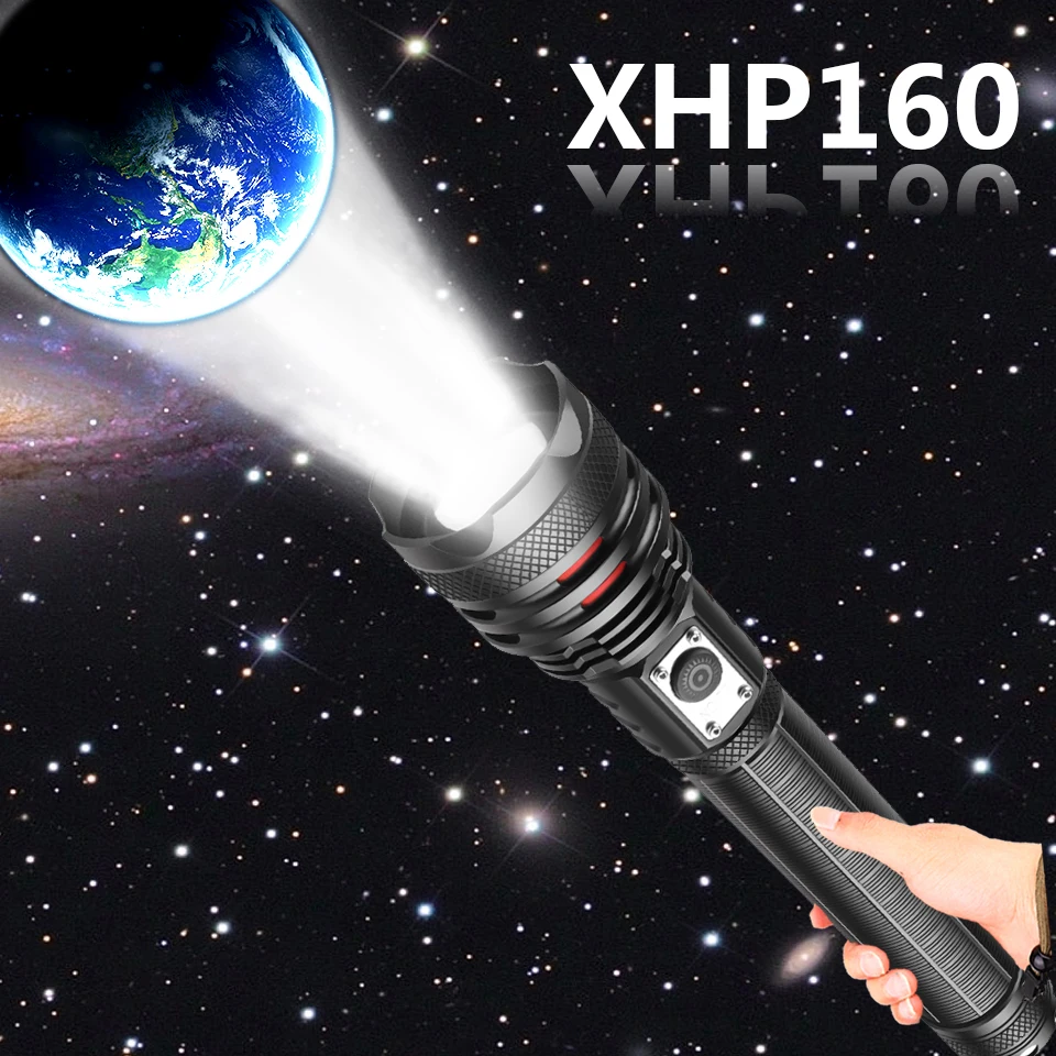 

1000,000LM XHP160 The Most Brightest Led Flashlight Zoomable Type-C Usb Chargeable Torch Light 18650 26650 Battery Lantern