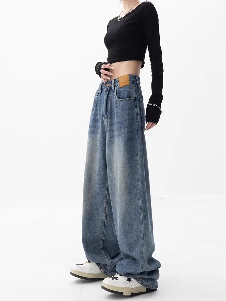 High Waist Wide Leg Straight Jeans Women's Slimming Design Long Pants Autumn Season Pear ape Body Pants Fem