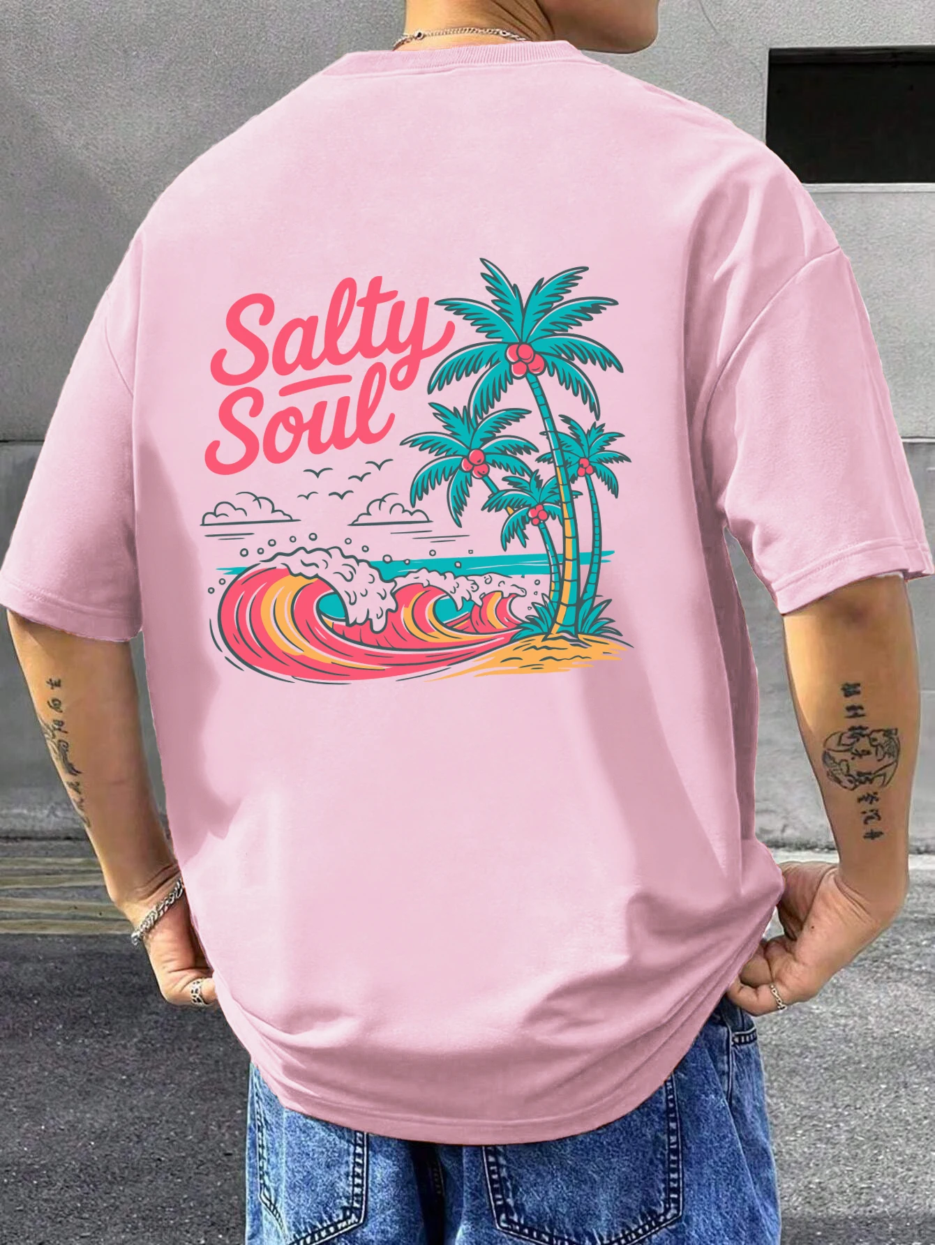 The Sunset Falls On The Beach Print Herren Basics T-Shirt Baumwolle Rundhals T-Shirts Hip Hop Kleidung Unisex Lose Kurzarm