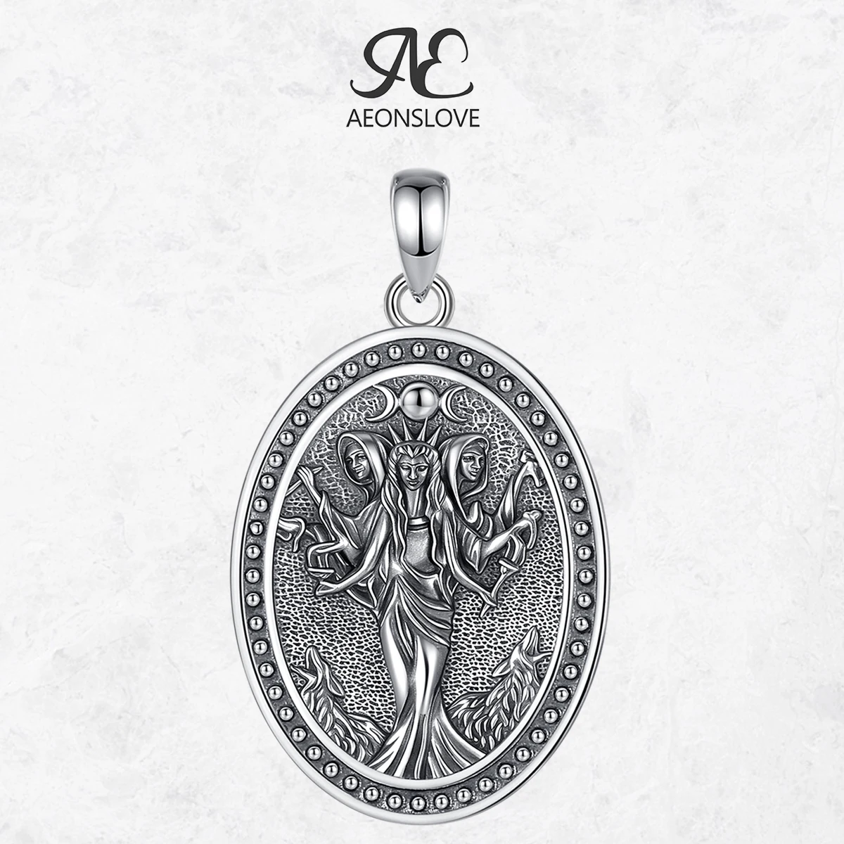 

AEONSLOVE 925 Sterling Silver Hecate Necklace Triple Moon Goddess Amulet Pendant Pagan Wiccan Jewelry Witch Gift for Women Men