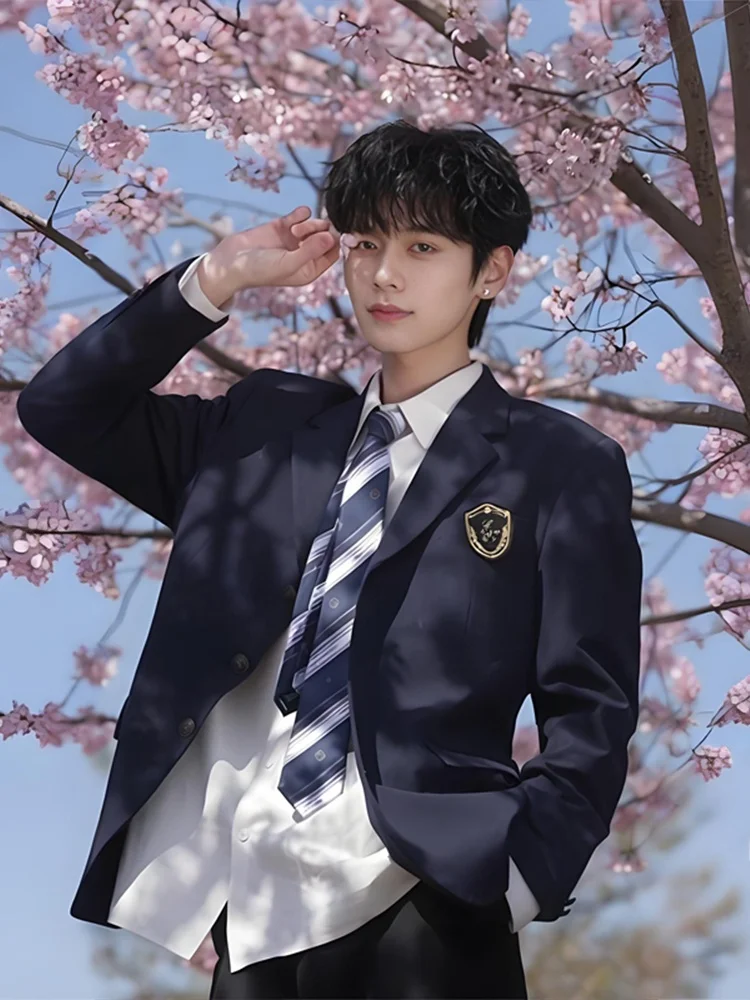 

Casual Style School Uniform Dark Blue Men's Suit Jacket Premium Feeling Cool Spring Autumn Outfit Leisure Western Suit