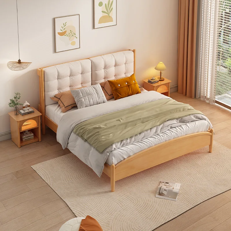 Solid wood double master bedroom household small apartment 1.8m 1m 5 soft cloud bed