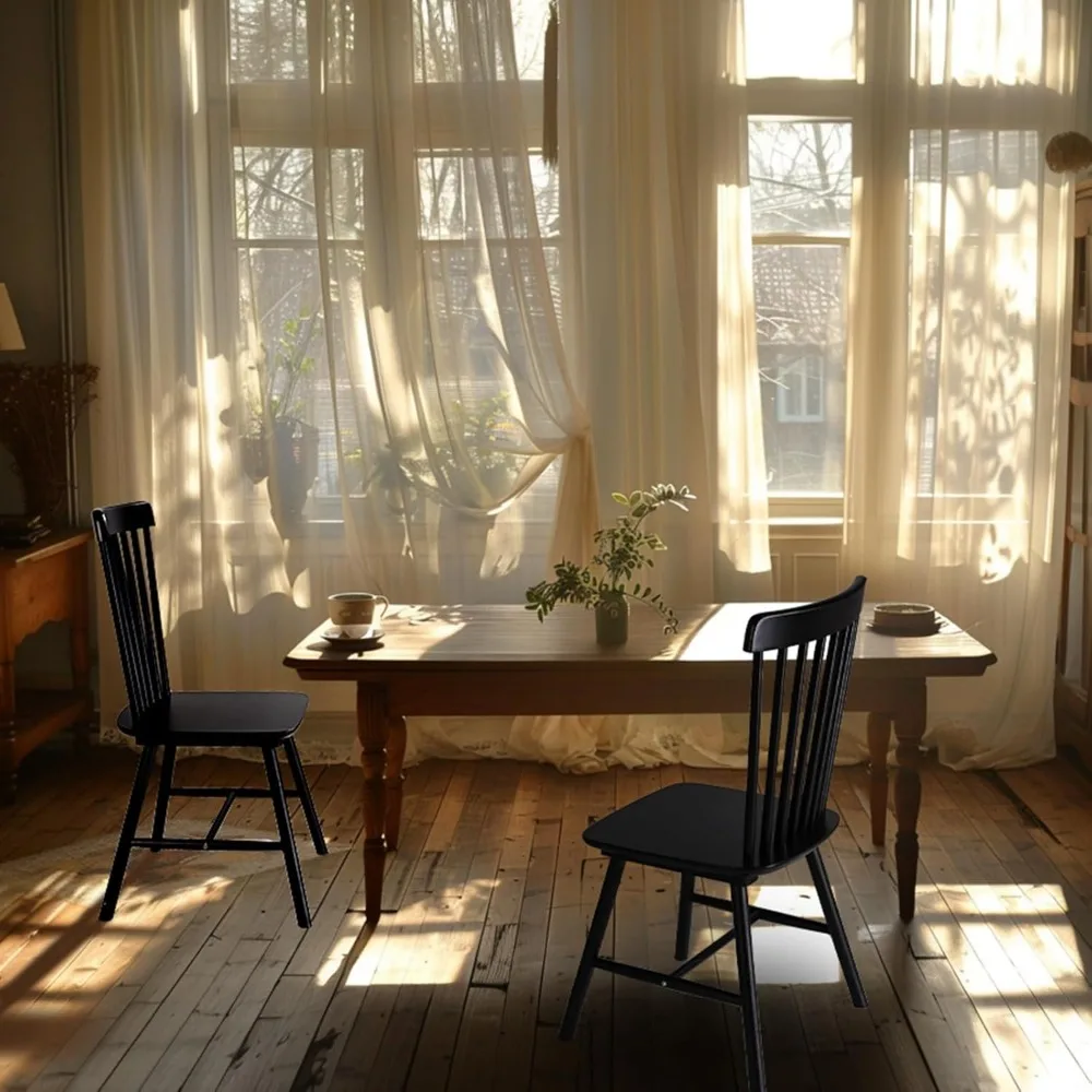 Wooden Windsor Dining Chairs Set of 2 Wood Dining Room Chair Black Spindle Side Kitchen Room Country Farmhouse Chairs
