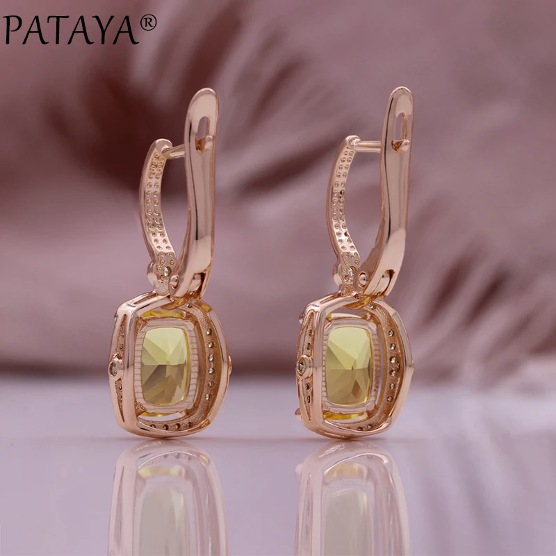 PATAYA Champagne Color Natural Zircon 585 Rose Gold Color Ring Earrings Fashion Jewelry Set for Women Anniversary Gift Fine