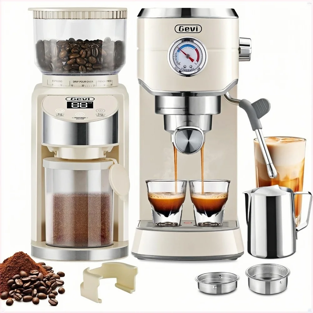 20 Bar Espresso Coffee Machine with Burr Grinder Set | 35 Precise Grind Settings | Professional Home Kit| Gift for Coffee Lovers