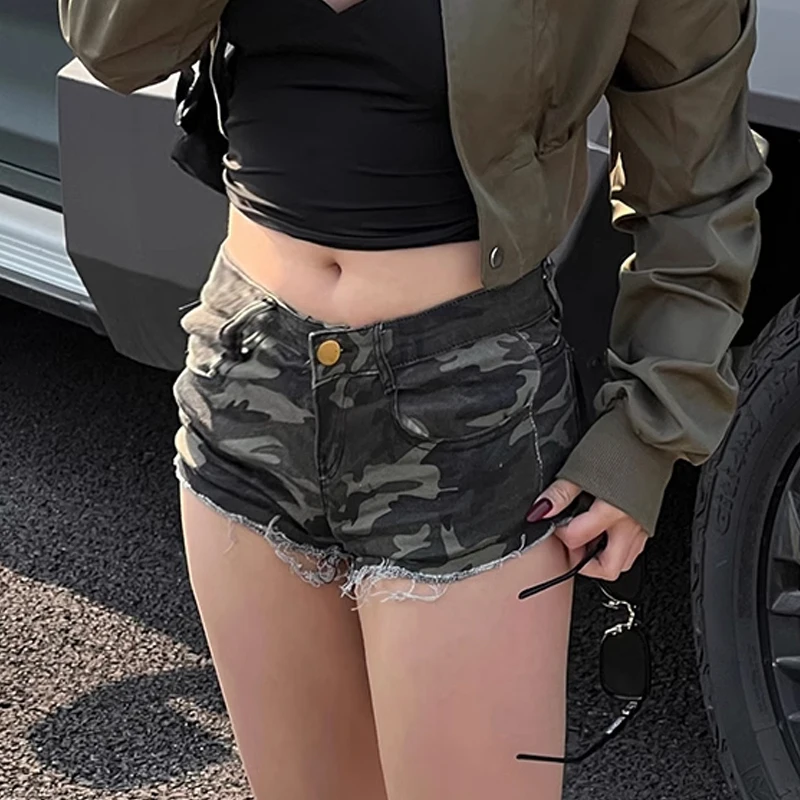迷彩ショートパンツ、ジーンズ、痩身ホットパンツ、夏の新スタイル2025カジュアル万能ミニパンツ