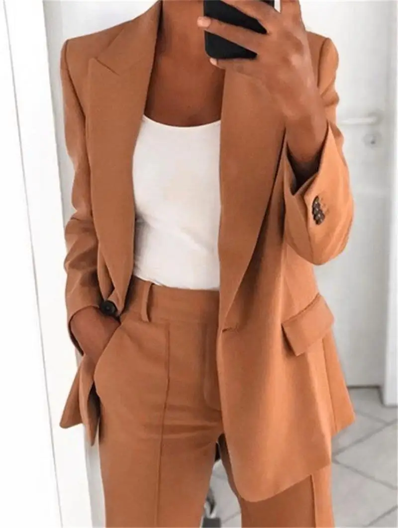 Work Women's Suit Coat Pant and Set 2024 Autumn New European Designer Fashion Polo Neck Slim Fit Cardigan Style Suit Coat Women