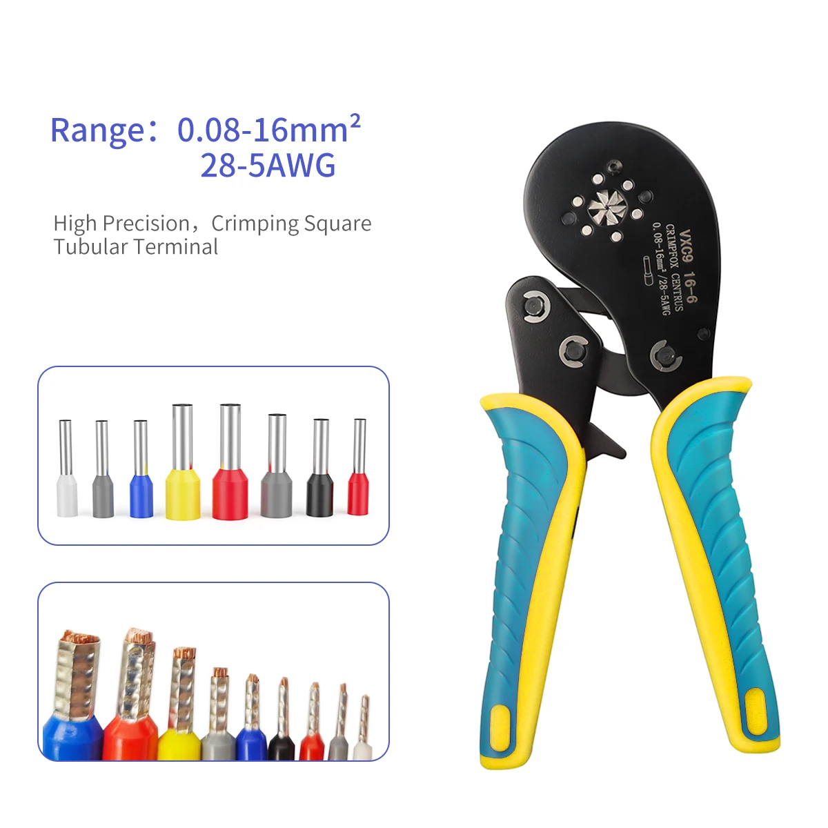 Crimping Tool AWG 28-5 Hexagonal Increasing Conductive Contact Area Design Wire Cable Ferrule Crimper Works for End Sleeves