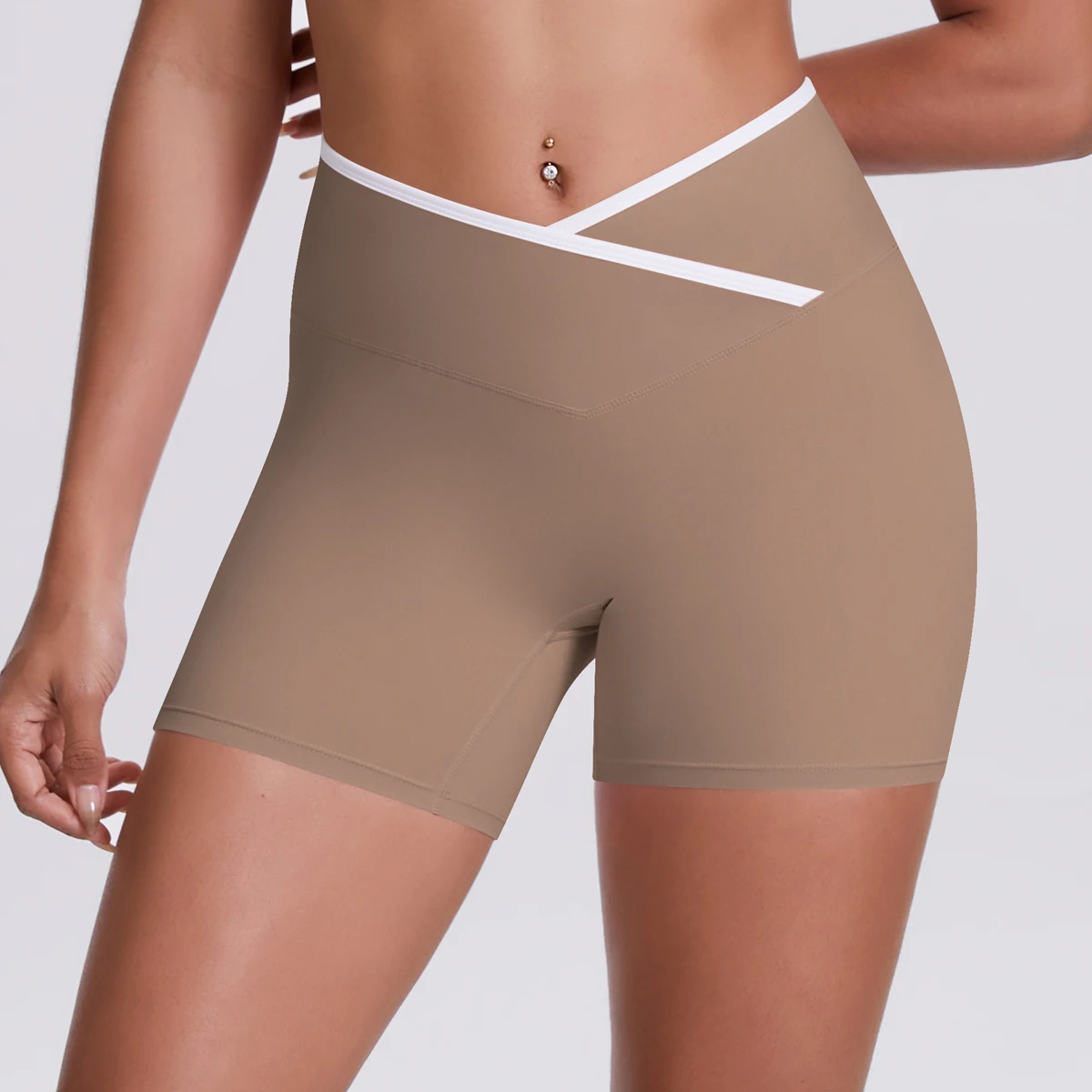 Yoga-Shorts, Damen-Fitness-Shorts, Shorts mit V-förmiger Taille, Lauf- und Fahrradshorts, atmungsaktive Sportleggings, Shorts mit hoher Taille für das Training und das Fitnessstudio. – Detail 26