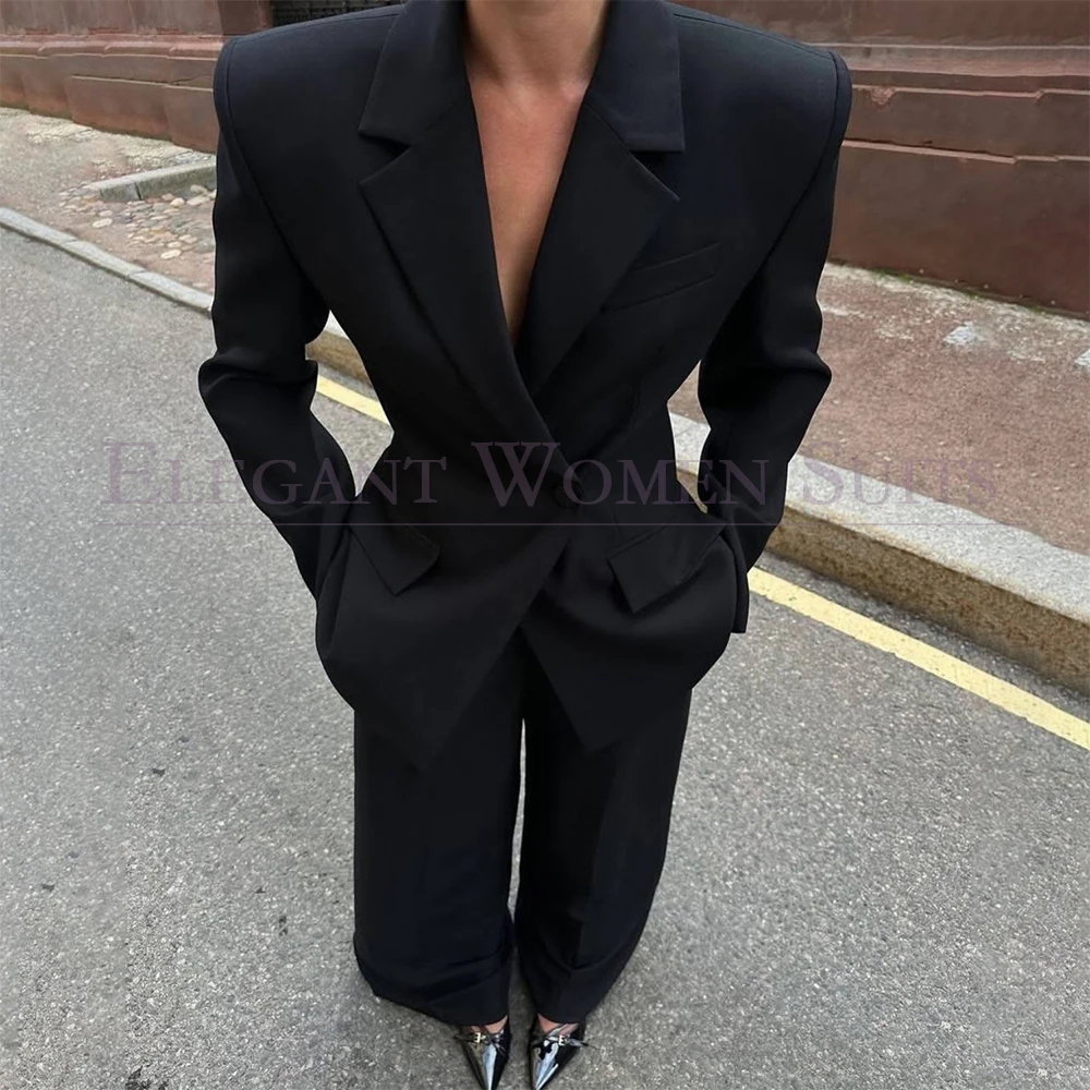 

Formal Black Women's Suits Casual Chic One-Button Slim Fit Evening Female 2 Piece Jacket Pants Customzied Lady Clothing