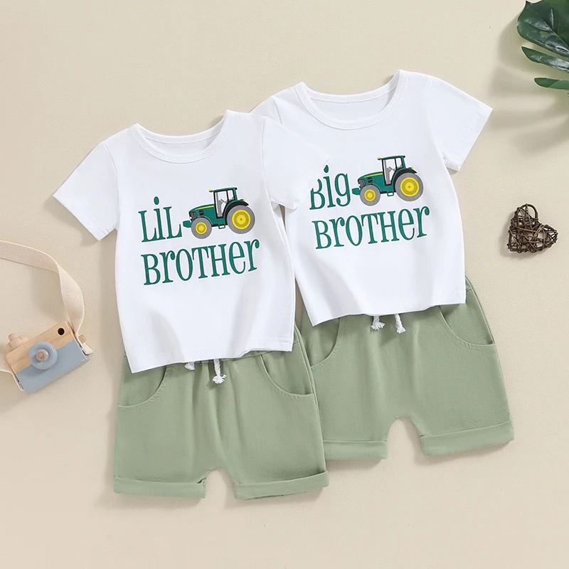 SUNSIOM Toddler Boy Summer Clothes Letter Print Short Sleeve T-Shirt with Solid Color Elastic Waist Shorts 2 Pcs Casual Set