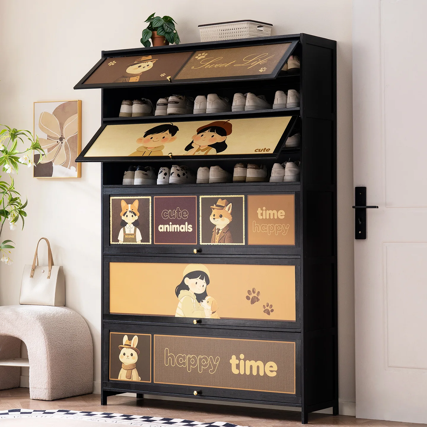 Shoe rack multi-layer household door simple shoe cabinet with door high-end storage cabinet integrated against the wall