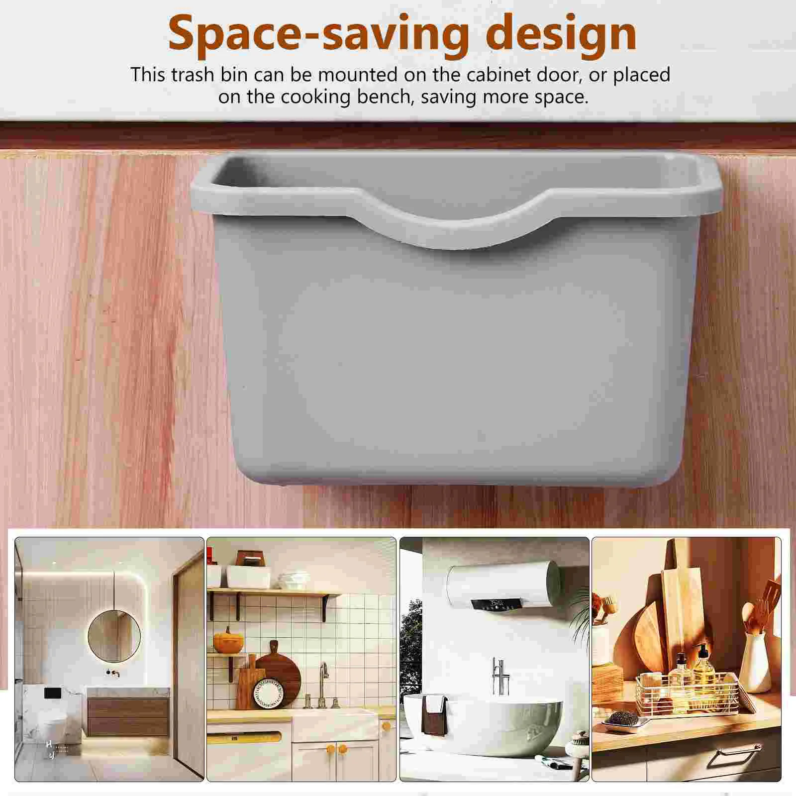 Wall-mounted Kitchen Trash Can Gray Small Size Compost Container Hanging Waste Bucket with Hook