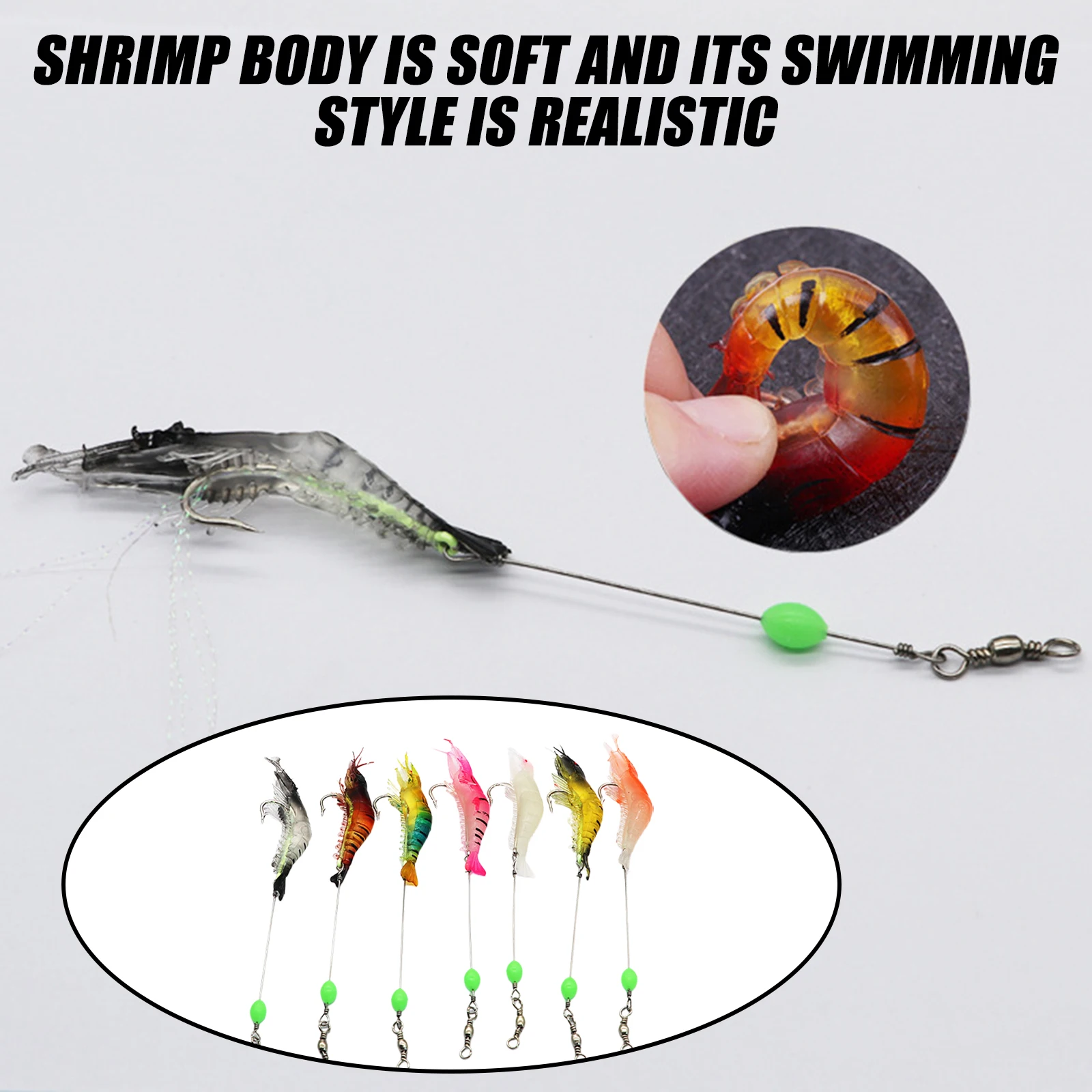 

7pcs/bag Fishing Lures Artificial Simulated Shrimp Bait For Tilapia Bream Sea Bass Luminous Soft Shrimp Fake Bait Fishing Lures