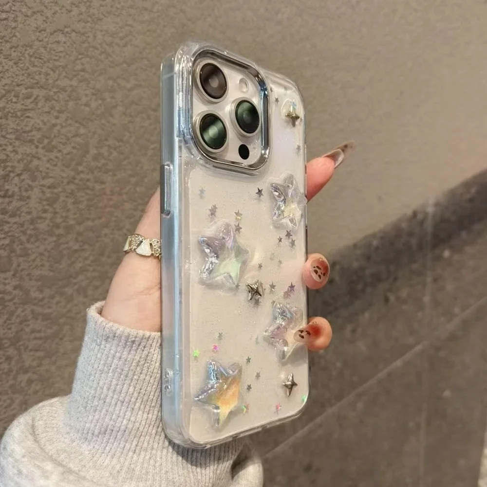 Luxury 3D Star Bling Glitter Shockproof Phone Case For iPhone 17 16 15 14 13 12 11 Pro Max Plus Transparent Bumper Cases Cover - náhled 4