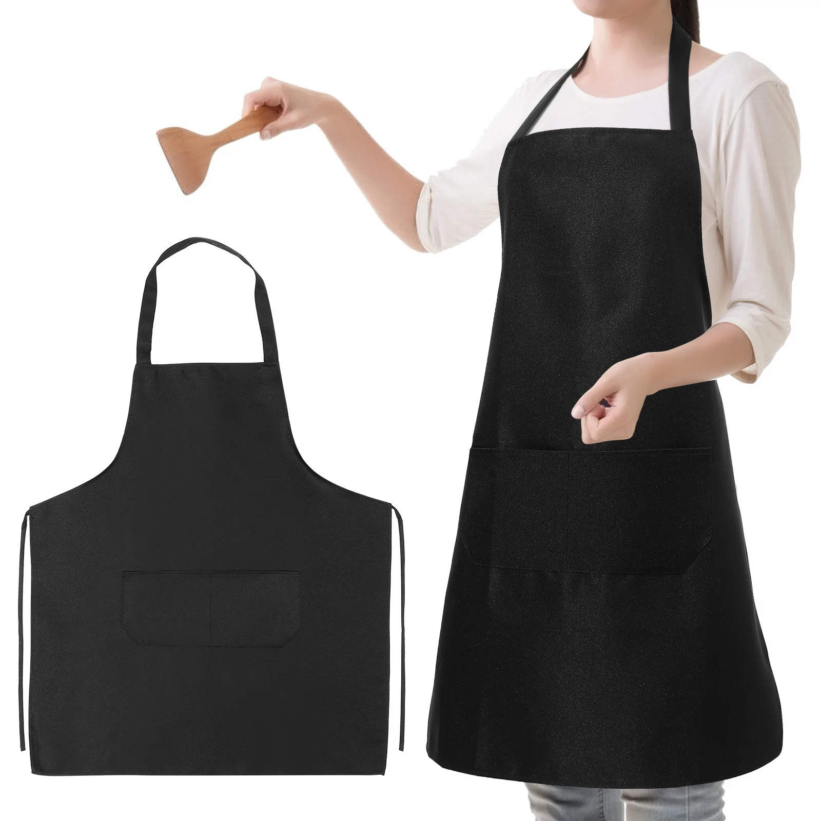 

10pcs Kitchen Waterproof Washable Bib For Cooking Baking Bbq Chef Waiter Unisex Kitchen Cooking Apron With Dual Pockets
