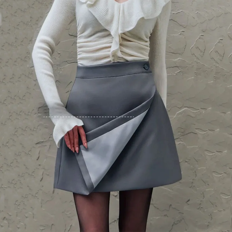 

Женские асимметричные мини-юбки, однотонные, весенне-осенние, элегантные, уличные, эластичные, женские, с высокой талией, нерегулярные облегающие юбки