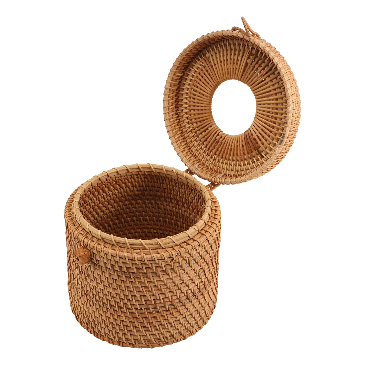 Round Rattan Tissue Box Vine Roll Holder Toilet Paper Cover Dispenser For Barthroom,Home,Hotel And Office