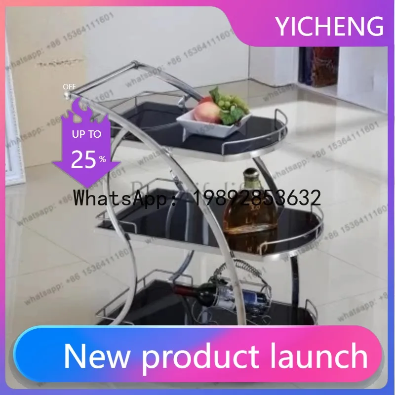

Three-layer stainless steel wine cart mobile dining cart gold-plated hand push service snack cart designer model