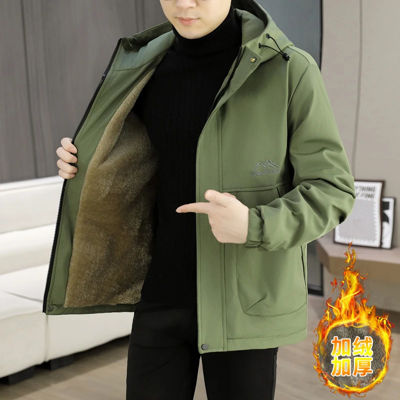 Winter Men's Hooded Cotton Lined Jacket 2025 Business Casual Windproof Thick Cotton Clothing Outdoor Warm Parka Coat Clothing