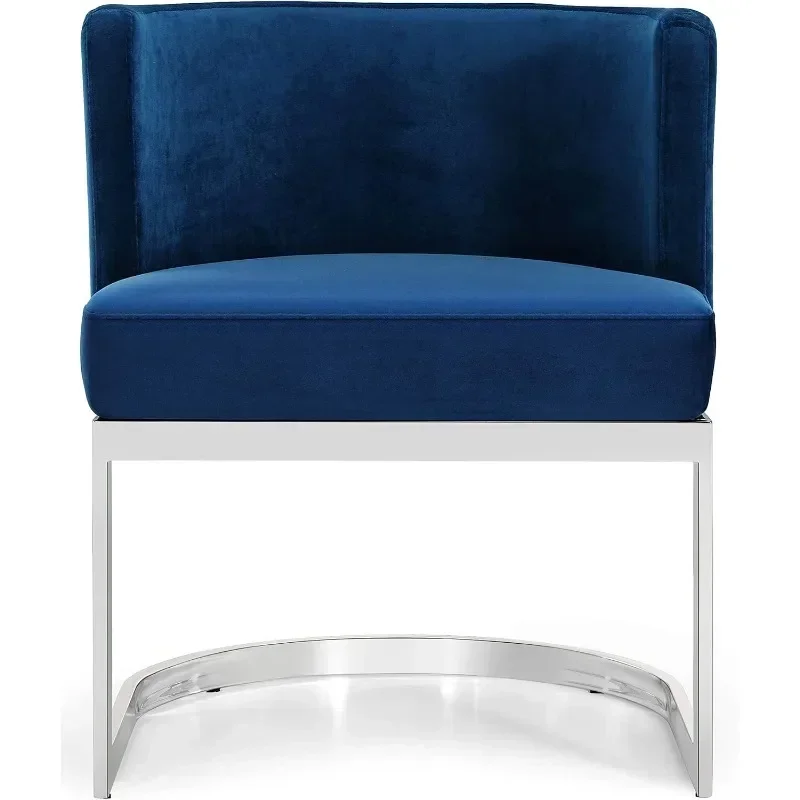 

th Contemporary Velvet Upholstered Dining Chair with Polished Chrome Metal Frame, 24" W x 22" D x 29.5" H, Navy