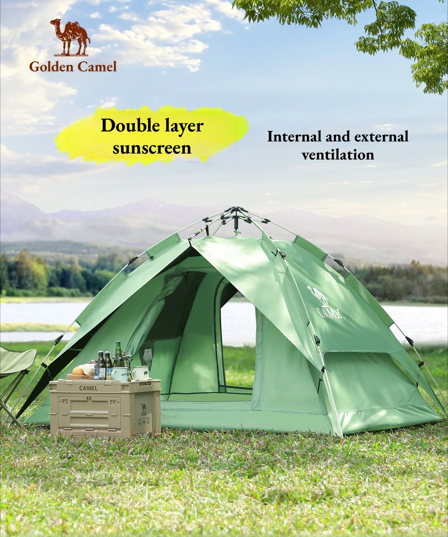 

Golden Camel 2-4People Camping Park Beach Tent Fully Automatic Portable Beach Fishing Tent Family Travel Picnic Anti-UV Sun Tent