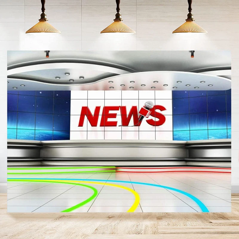 Photography Background News Broadcast Hall TV Record Recetation Desk Program Front Table Advertising Billboard Studio Banner