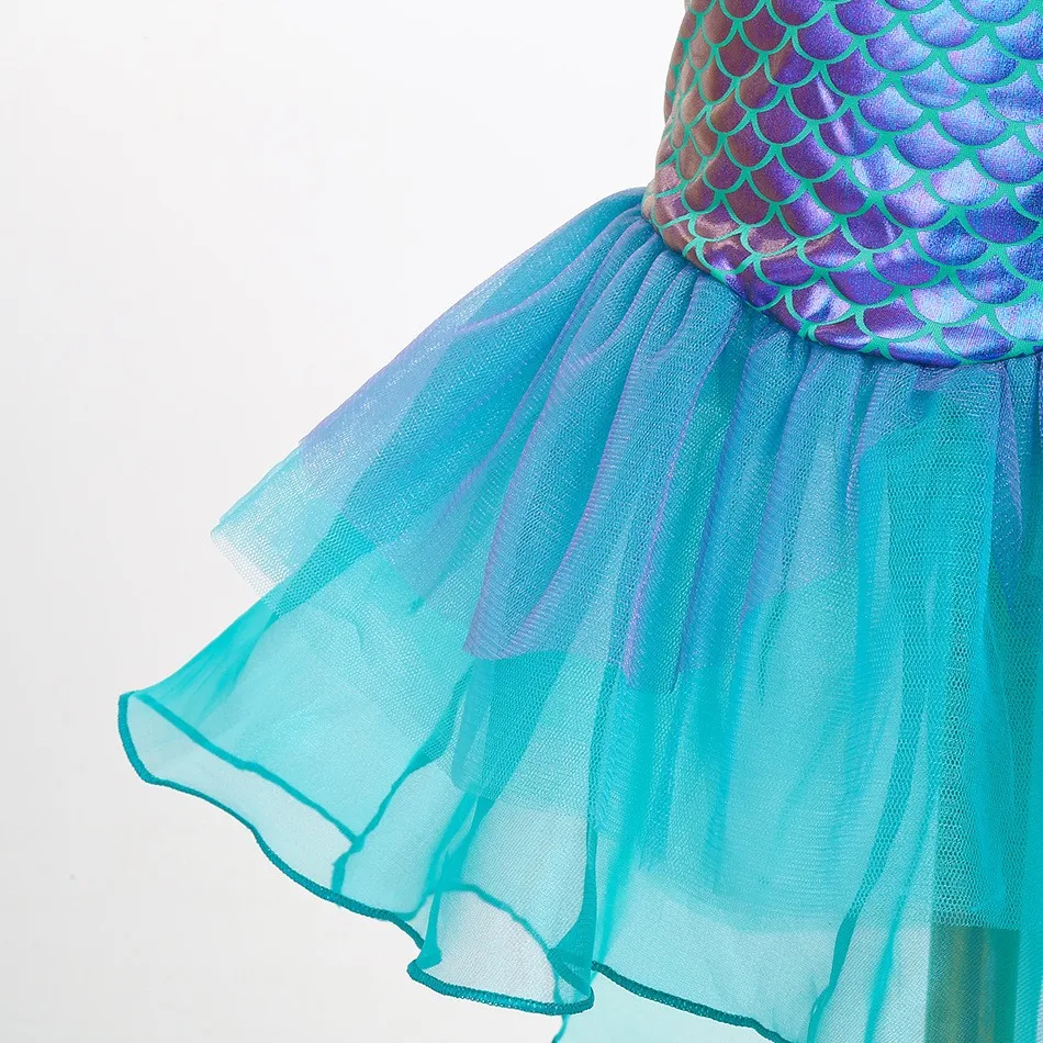 Baby Little Mermaid Ariel Princess Dress For Girls Short Sleeve Tulle Cosplay Costume Children Carnival Birthday Party Clothes