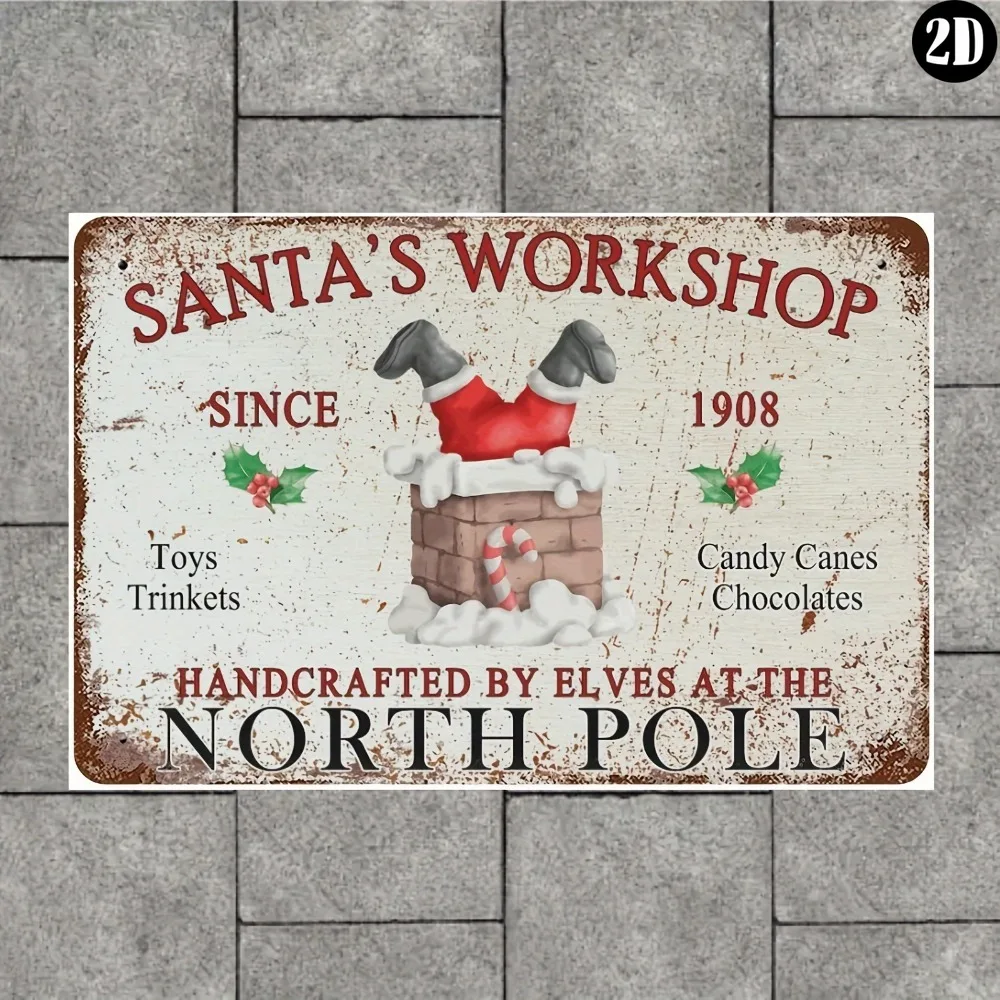 CIFBUY Vintage Santa Workshop Metal Sign Rustic Aluminum Wall Art Waterproof Durable Decor For Home Garden Indoor Outdoor