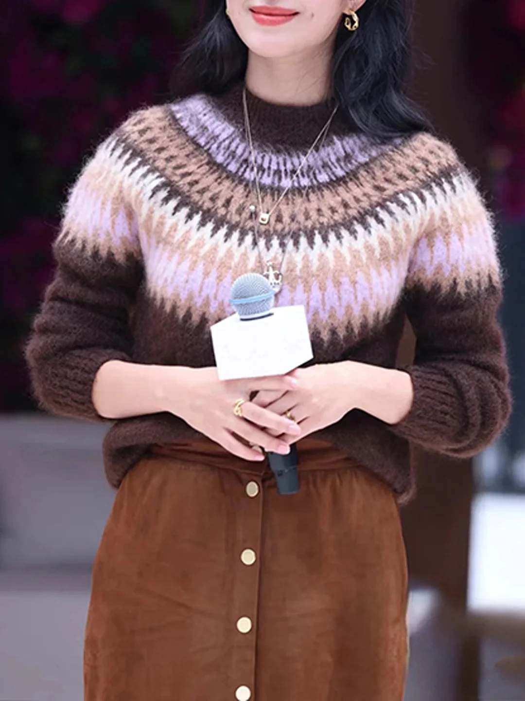 

Lav Wave Fair Isle Camere Knitted Open Cardigan Sweater Women's Regular Fit Double Knit Commute Sle