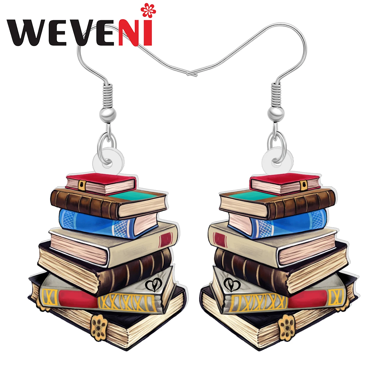 WEVENI Acrylic Book Pile Drop Dangle Earrings Novelty School Textbook Jewelry for Women Kids Teacher Back to School Gifts