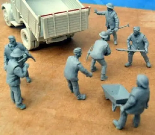 1/72 Die-cast Resin British Pioneer and Tool Cart Model Assembly Kit 7 Figures (unpainted)
