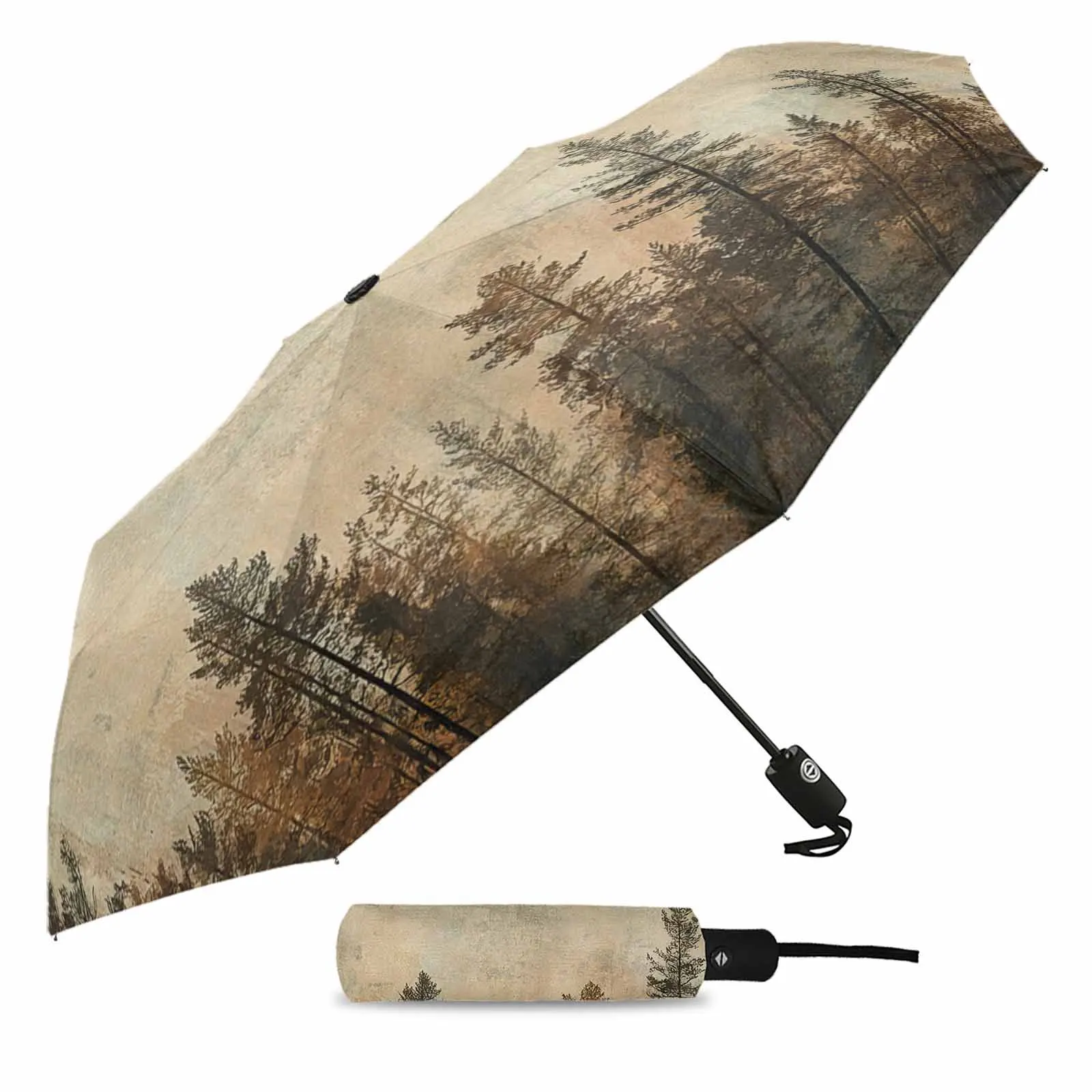 Tree Deep Forest Texture Flower Automatic Umbrella for Rain Foldable Parasol Umbrella Eight strand Outdoor Umbrellas