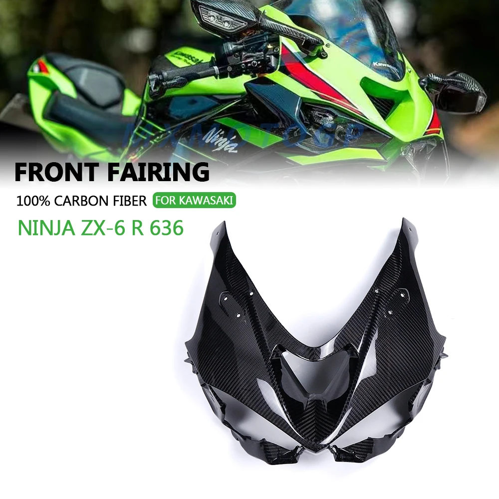 

Для KAWASAKI NINJA ZX-6 R 636 ZX6R 636 2024 2025 100% углеродное волокно Передняя накладка на переднюю фару обтекатель аксессуары для мотоциклов