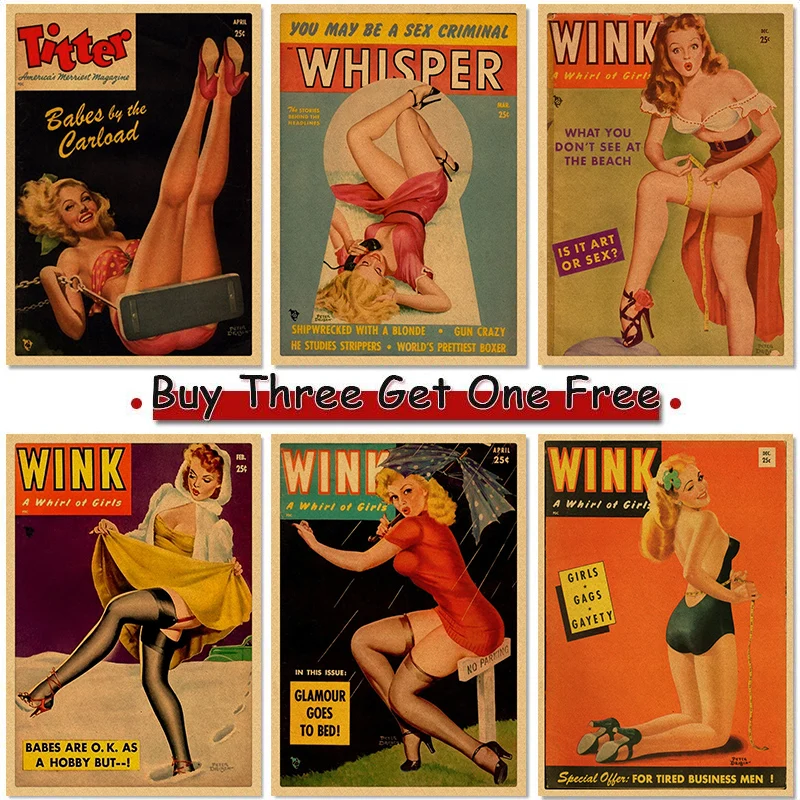 

World War II PINUP GIRLS Classic Retro Kraft Paper Poster Sexy girl Decorative Painting Military Bar Cafe Home Room Decorb 4K HD