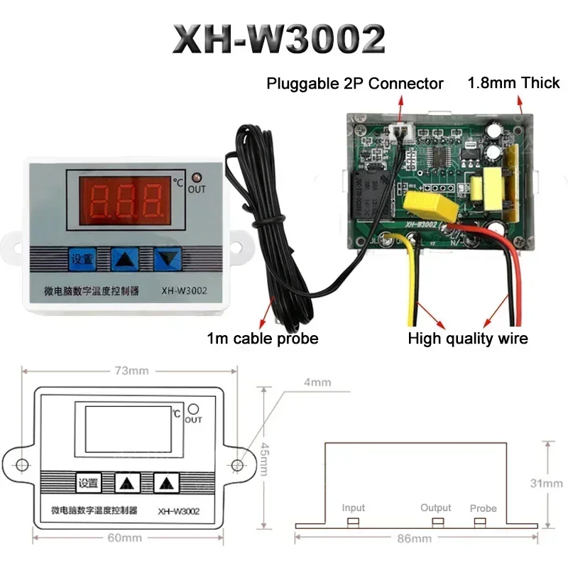 W3001 W3002 mikrokomputer regulator temperatury DC12V 24V AC110 AC200V cyfrowy termostat Thermorelator do kontroli grzania/chłodzenia