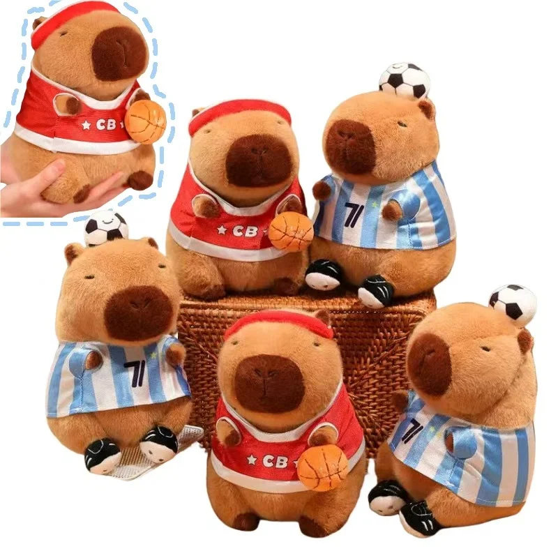 Nuevo 22cm Kawaii Capybara fútbol baloncesto ropa deportiva animales de peluche almohada Linda simulación Adorable regalo de Navidad y Halloween