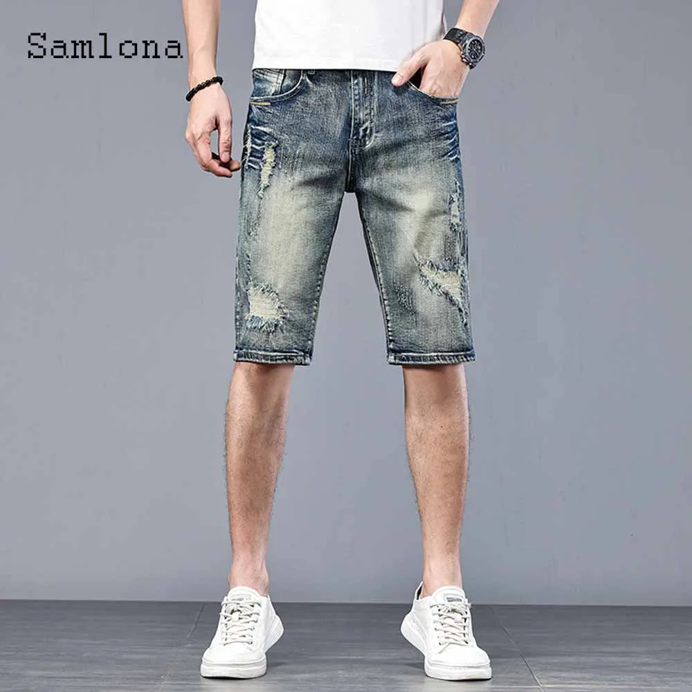 

Men Fashion Leisure Ripped Demin Shorts 2023 Korean Zipper Pocket Demin Half Pants Male Casual Street Demin Grunge Short Jeans