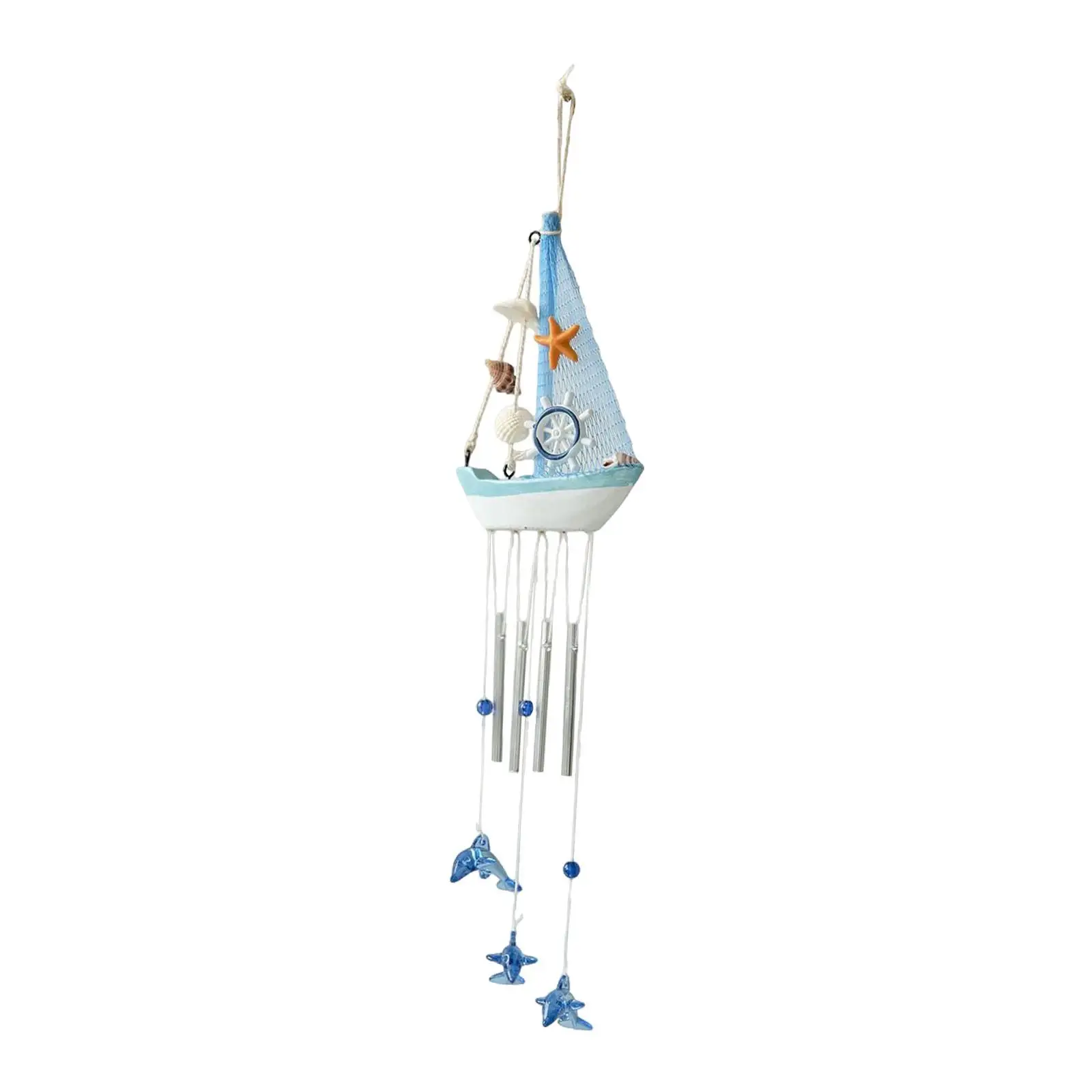 Boat Wind Chime Outdoor Nautical Decor Resin Wood Wind Pendant for Indoor Coastal Themed Balcony Patio