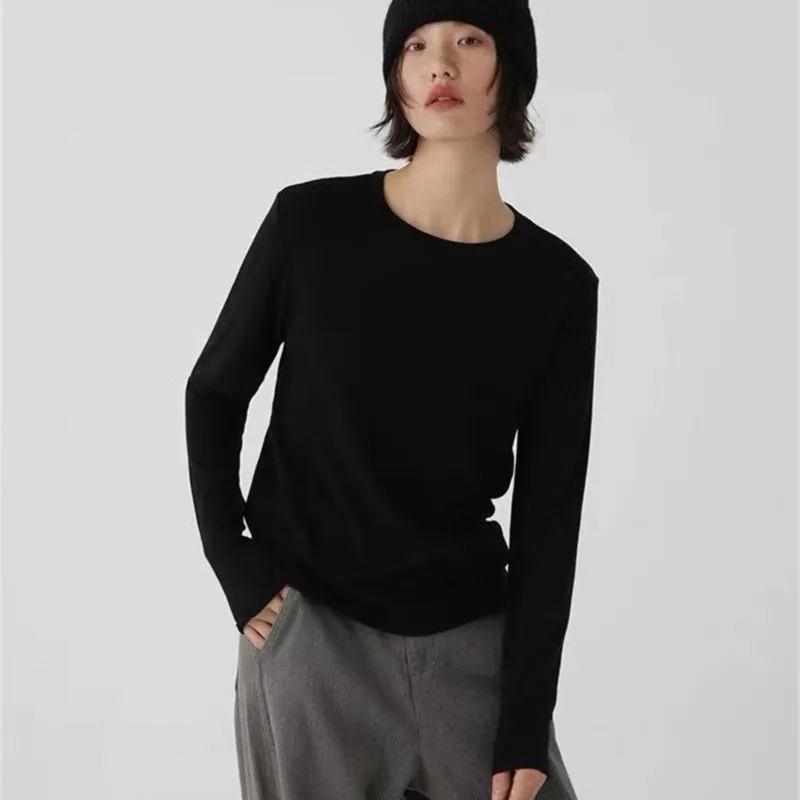 

Johnature Basic Solid Color Round Neck Long Sleeve T-shirt For Women Versatile For Autumn Winter Render Pullove Casual Tops