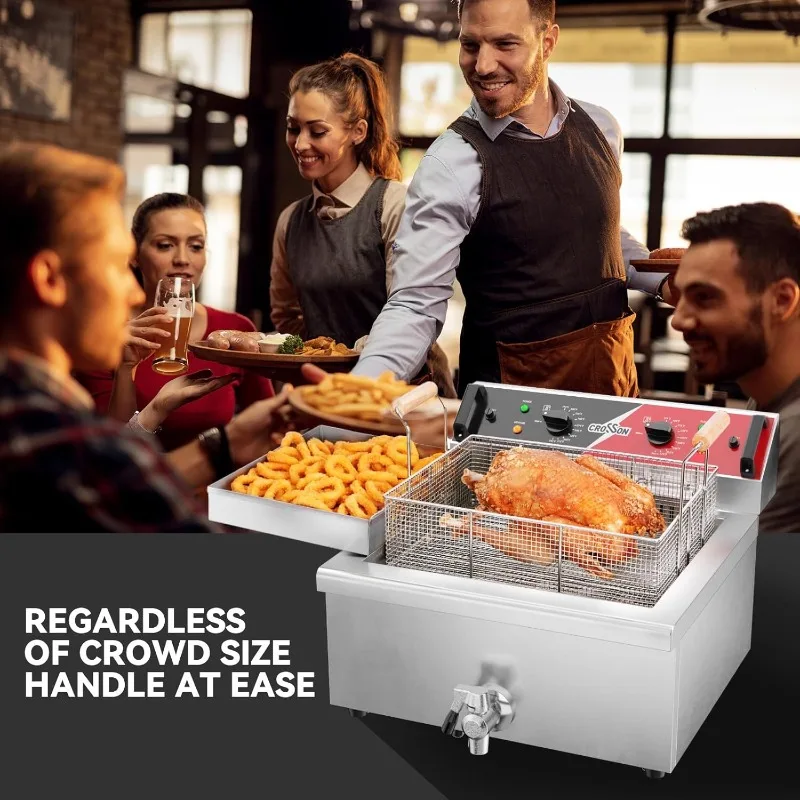 مقلاة تركية سلة ثلاثية كهربائية 24 رطل مع صنبور تصريف الزيت، رف تصريف الزيت، مقلاة عميقة على سطح الكونترتوب التجاري #5