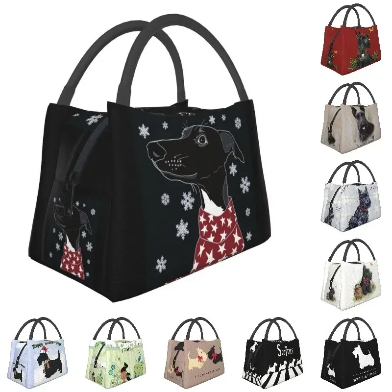 Cute Winter Whippet Resuable Lunch Box for Women Leakproof Lurcher Greyhound Dog Cooler Thermal Food Insulated Lunch Bag