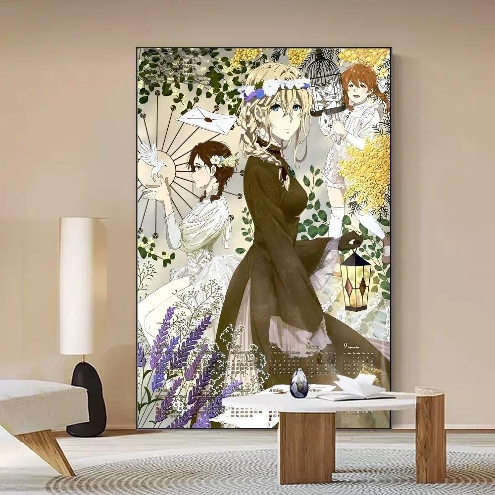 Popular Japan Anime Violet Evergarden Poster Self-adhesive Art Poster Retro Kraft Paper Sticker DIY Room Bar Vintage Decorative