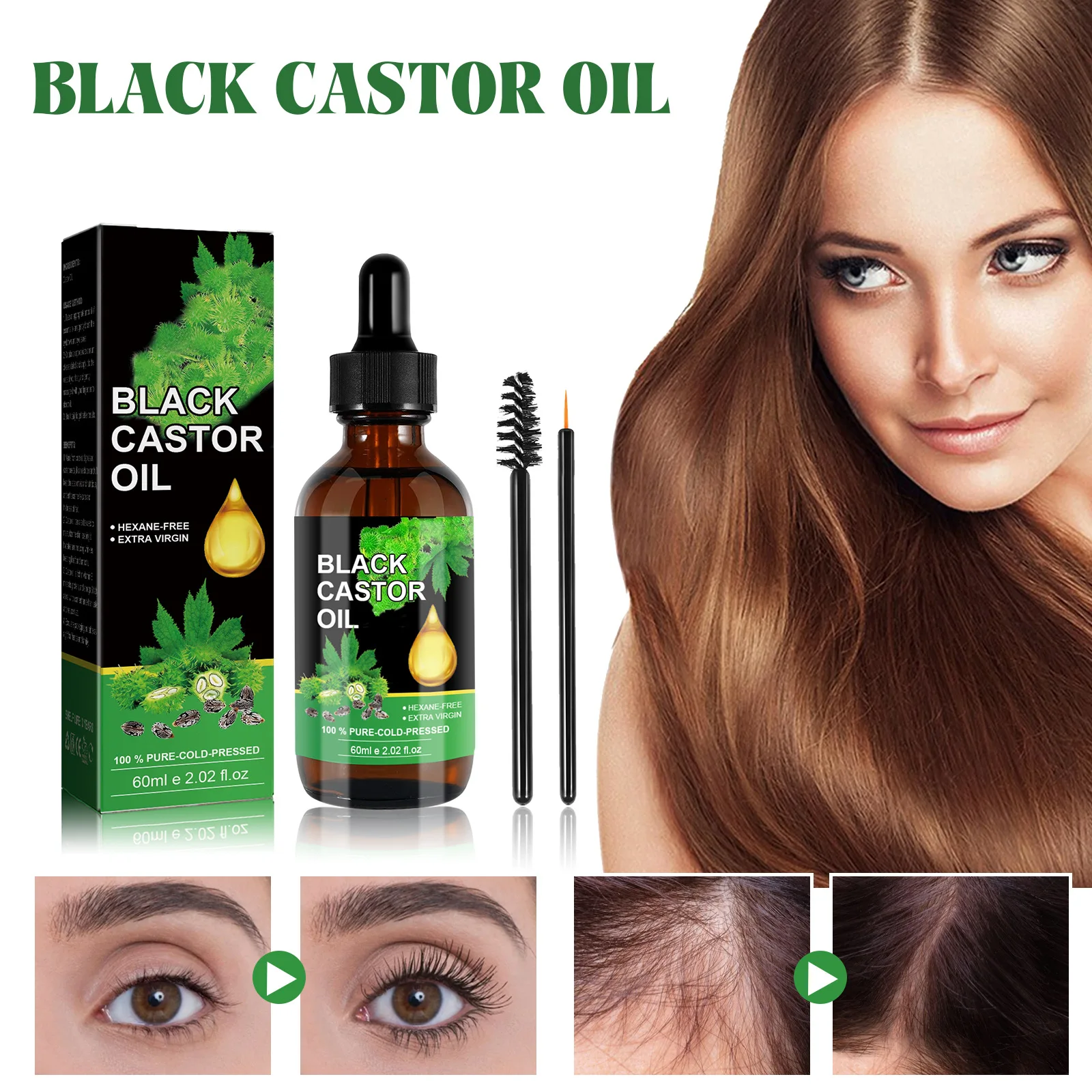 Black Castor Oil 100% Pure Nourishes Fast Hair Growth Skin Massage Essential Oil Eyebrows Growth Prevents Skin Aging Hair Care