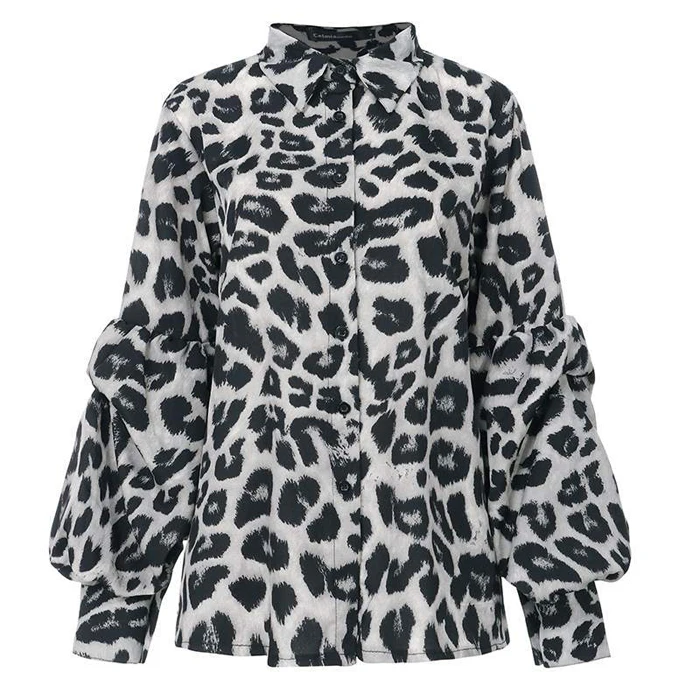Sexy stampa leopardata taglie forti per le donne 2024 Pendolarismo Sle Long Sve Button up Colletto slim fit Abbigliamento da lavoro casual