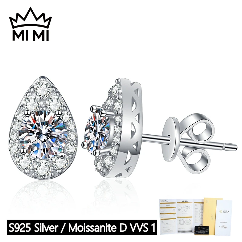 

MI MI S925 Sterling Silver 1CT D Color Teardrop Moissanite Stud Earrings European Luxury Style GRA Certified Gift Box ​